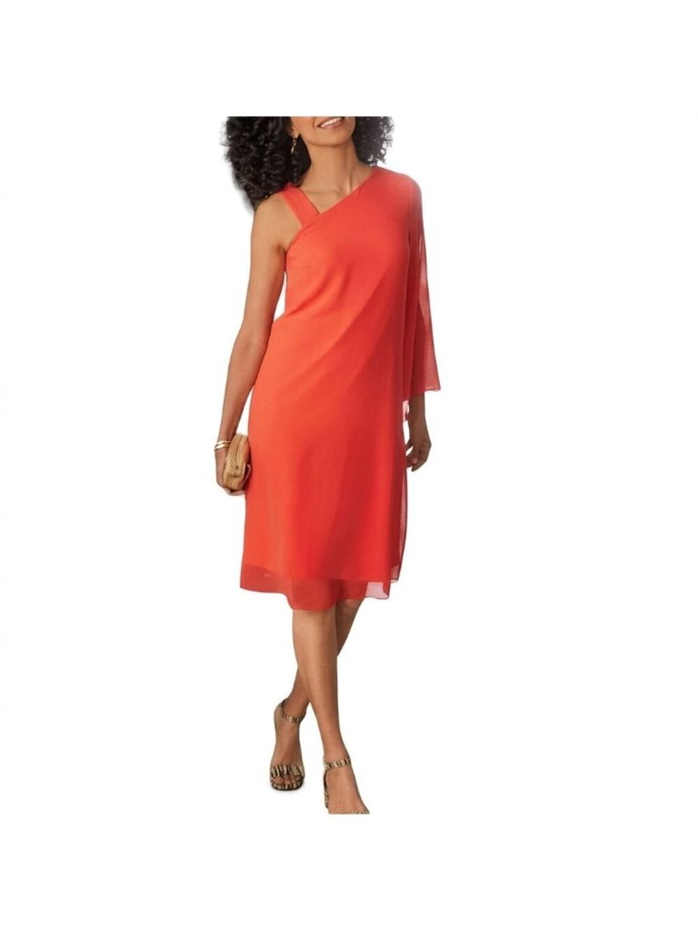 Soft Surroundings Caramba Shift Dress Large One Shoulder Chiffon Party Cocktail
